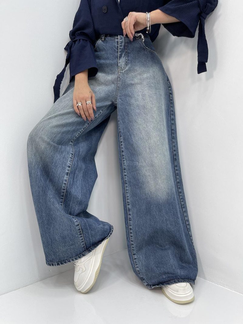 شلوار جین زنانه سوپر بگ آبی سنگشور