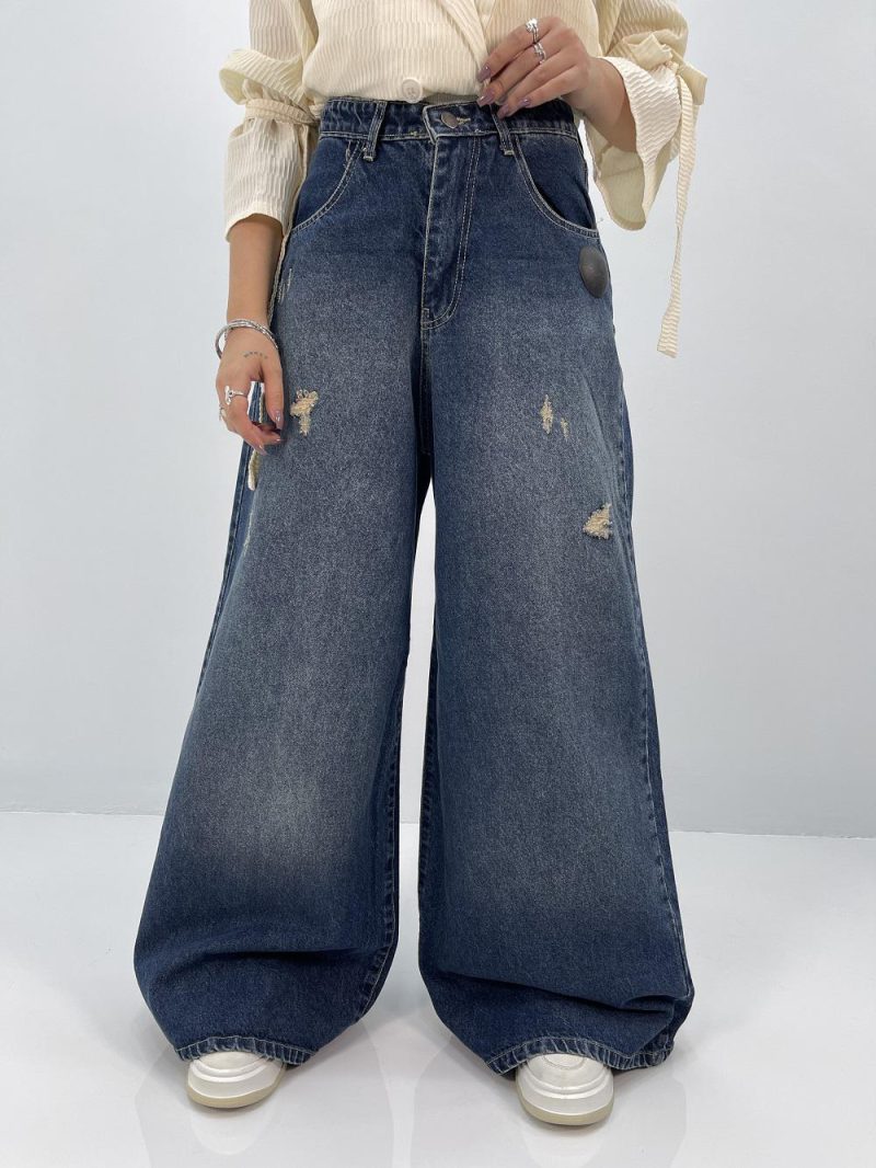 شلوار جین زنانه سوپر بگ آبی سنگشور