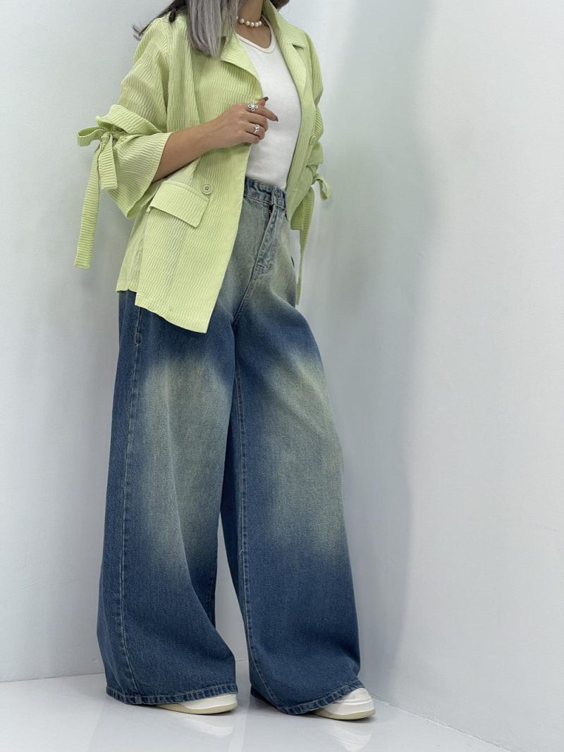 ست مانتو کتی با شلوار جین سوپر بگ زنانه