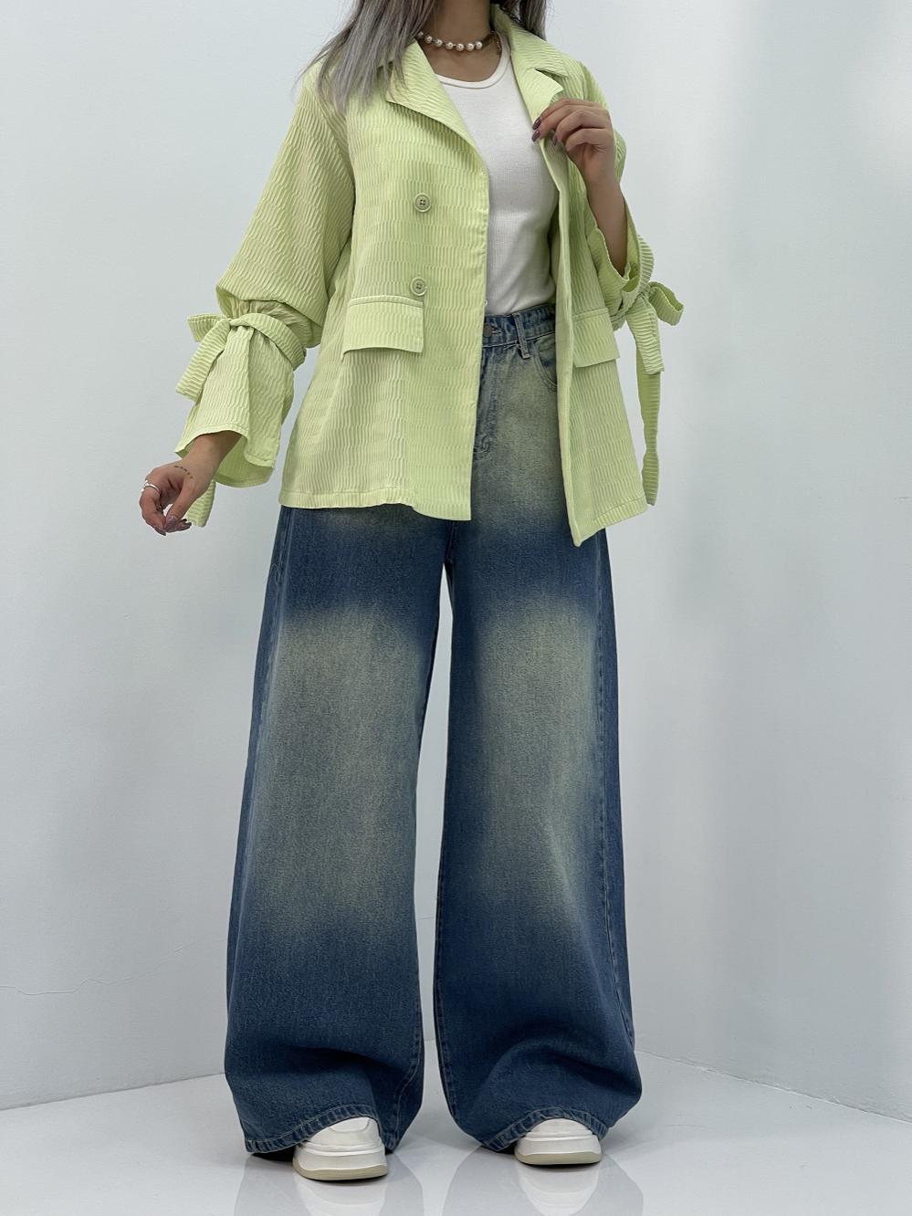 ست مانتو کتی با شلوار جین سوپر بگ زنانه