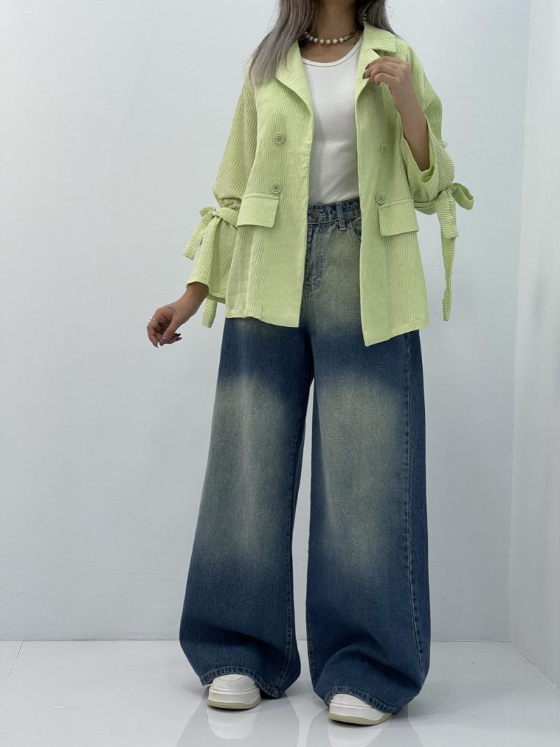 ست مانتو کتی با شلوار جین سوپر بگ زنانه