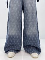 شلوار جین زنانه سوپر بگ طرحدار آبی