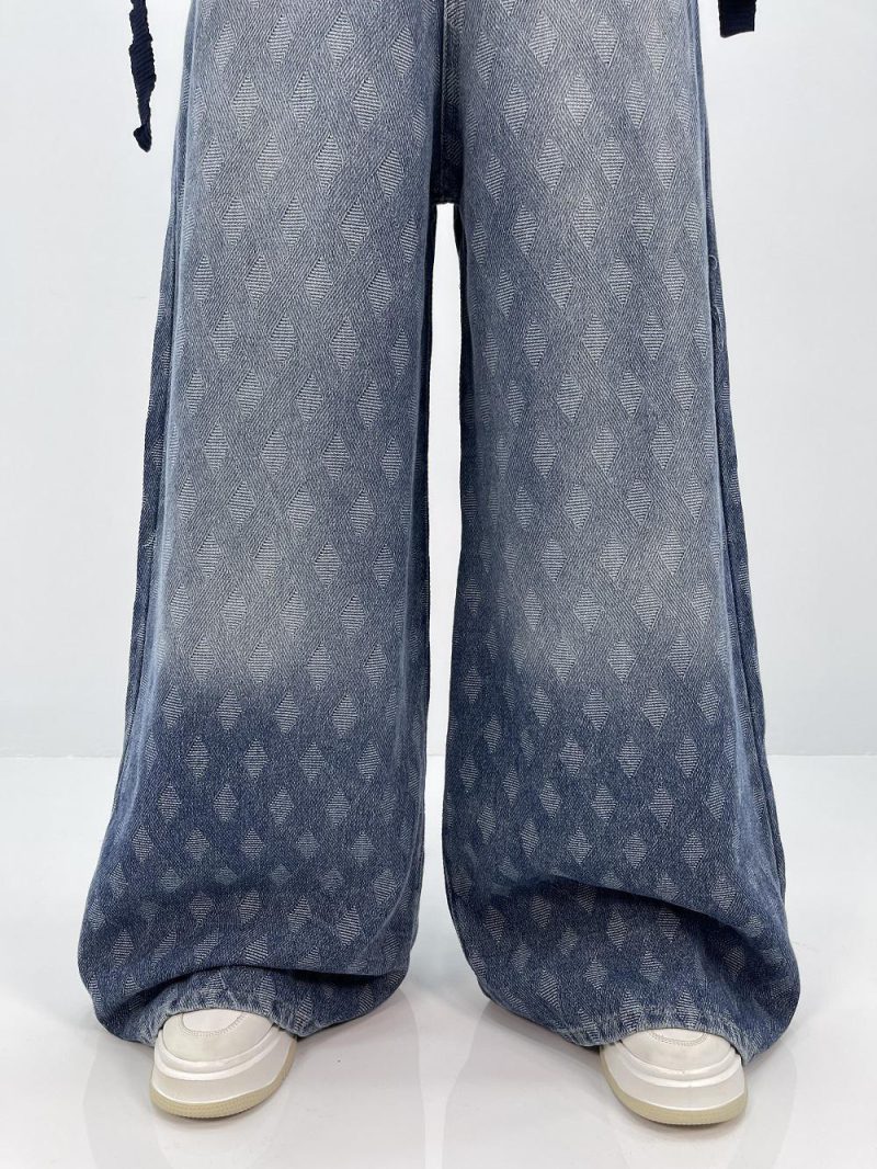 شلوار جین زنانه سوپر بگ طرحدار آبی