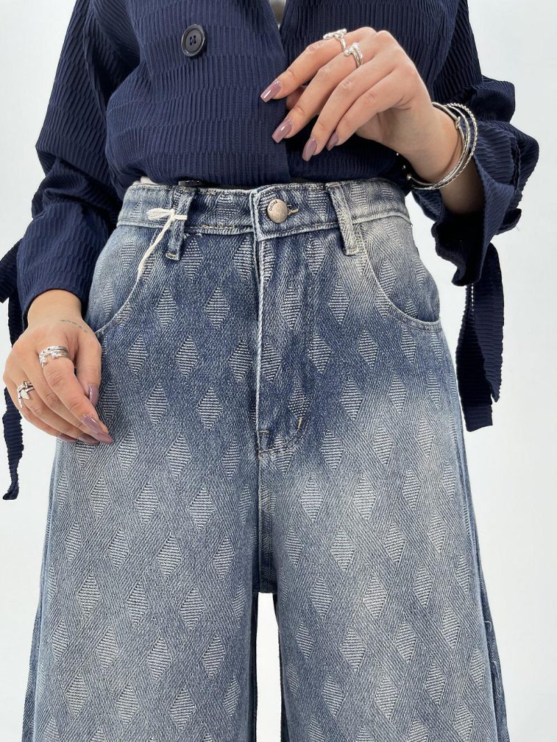 شلوار جین زنانه سوپر بگ طرحدار آبی