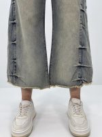 شلوار جین زنانه شافل کمر ریش دمپا ریش قد 90