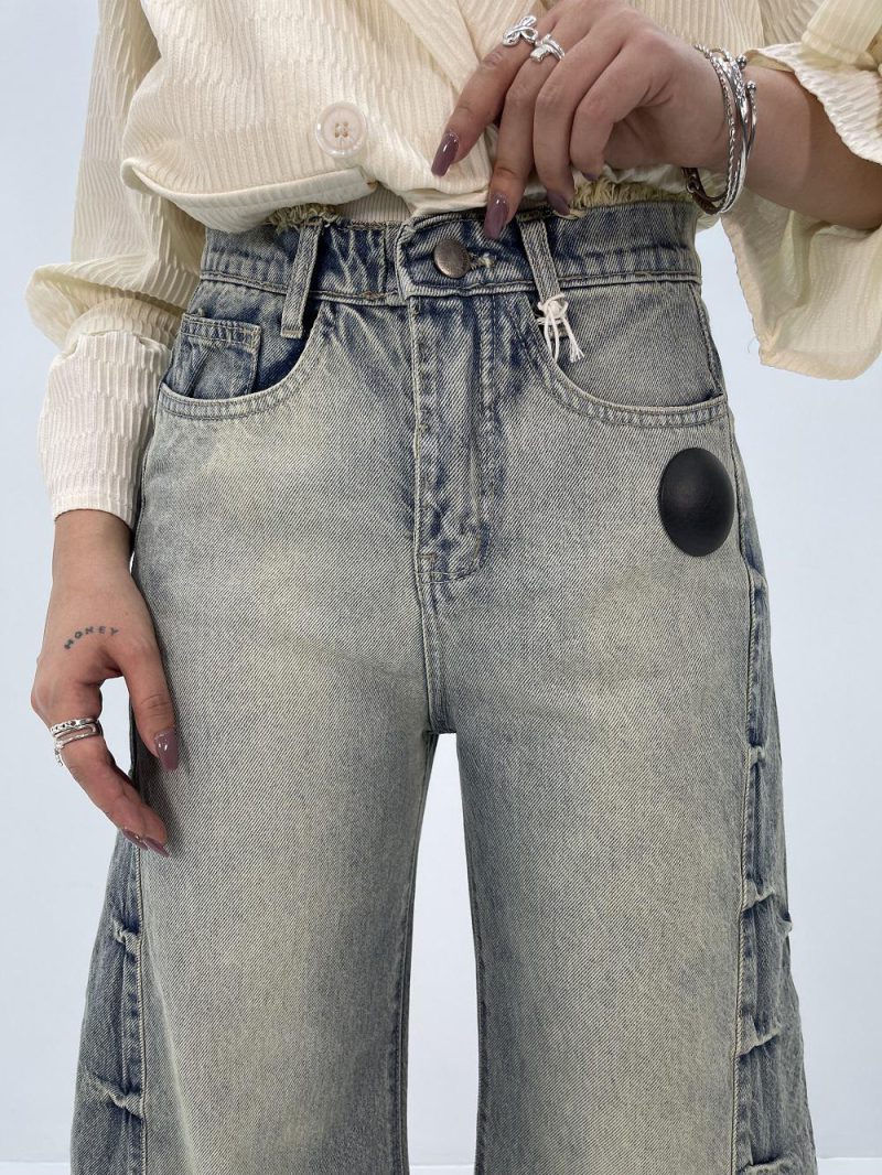 شلوار جین زنانه شافل کمر ریش دمپا ریش قد 90