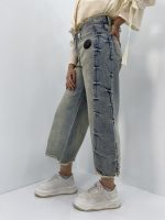 شلوار جین زنانه شافل کمر ریش دمپا ریش قد 90