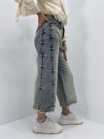 شلوار جین زنانه شافل کمر ریش دمپا ریش قد 90