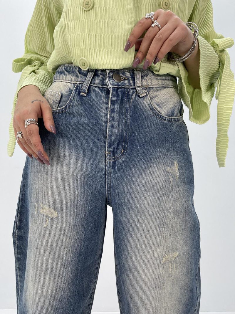 شلوار جین زنانه مام بالونی آبی