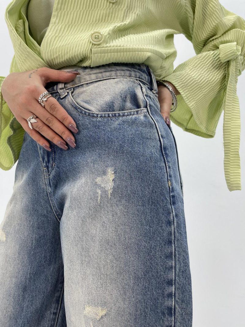 شلوار جین زنانه مام بالونی آبی