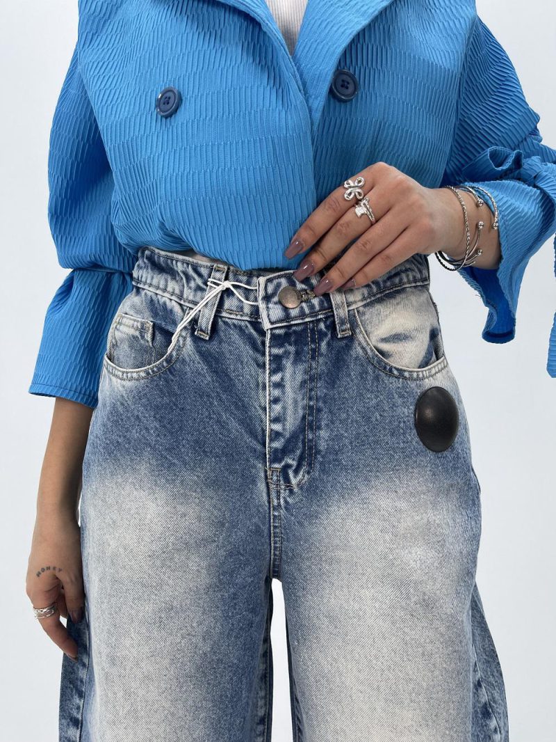 شلوار جین زنانه مام بالونی آبی