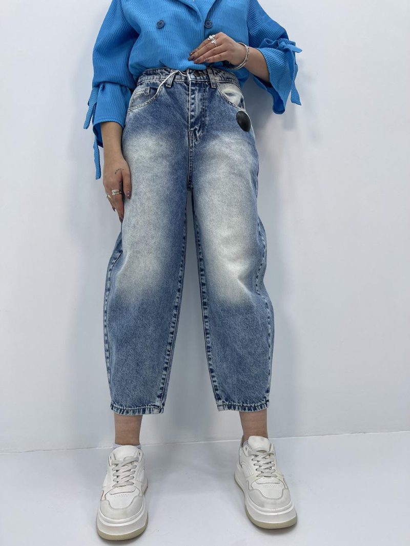 شلوار جین زنانه مام بالونی آبی