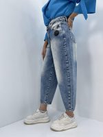 شلوار جین زنانه مام بالونی آبی