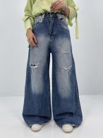 شلوار جین زنانه سوپر بگ زاپدار آبی