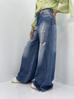 شلوار جین زنانه سوپر بگ زاپدار آبی