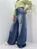شلوار جین زنانه سوپر بگ زاپدار آبی