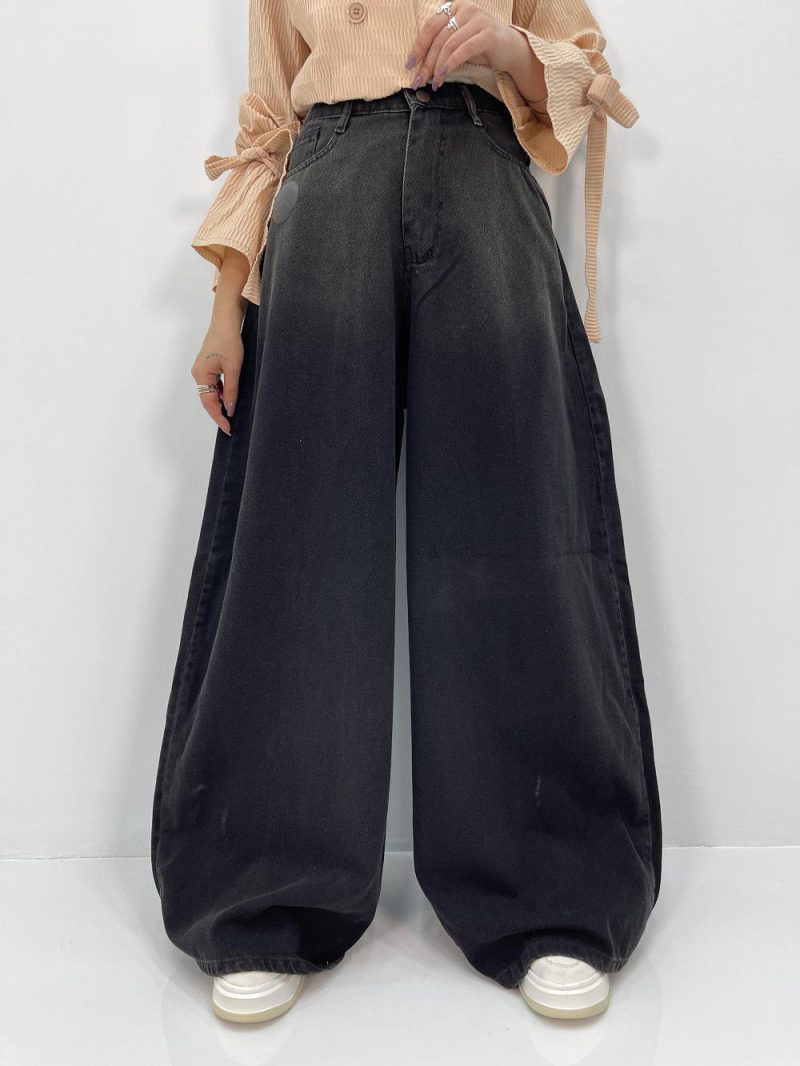 شلوار جین زنانه سوپر بگ بالون زغالی