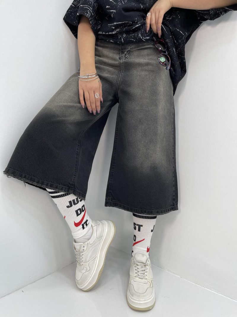 شلوارک جین زنانه زغالی قد 80