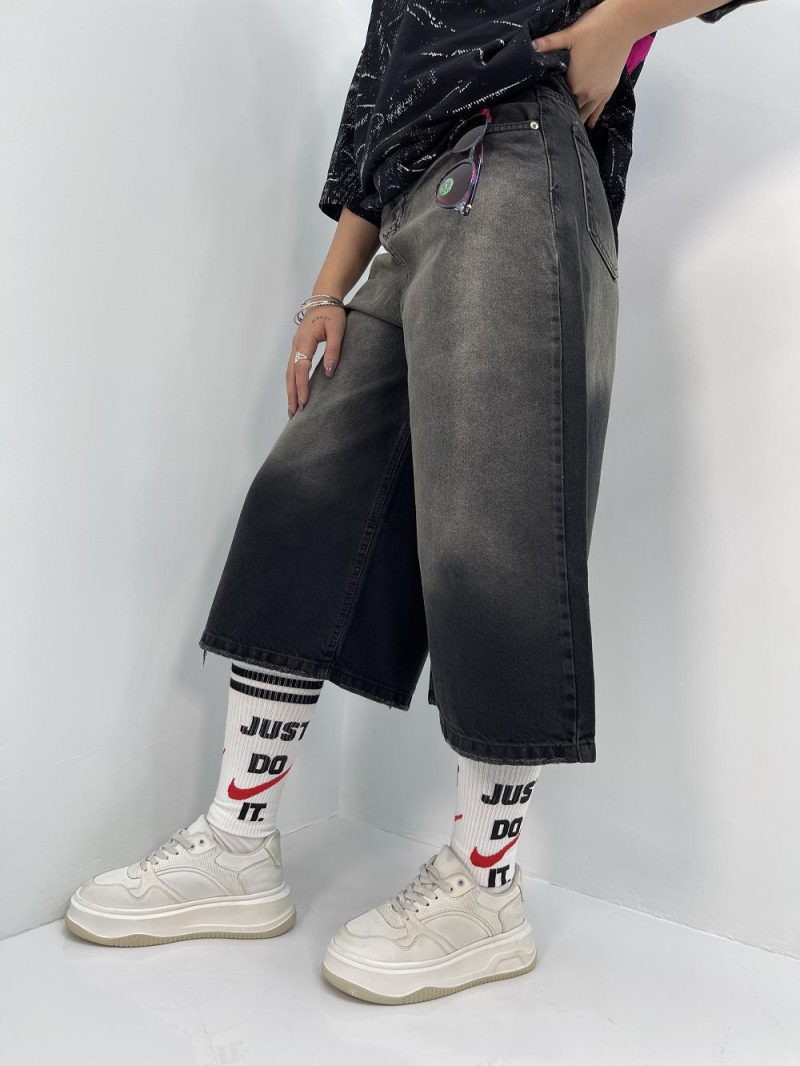 شلوارک جین زنانه زغالی قد 80