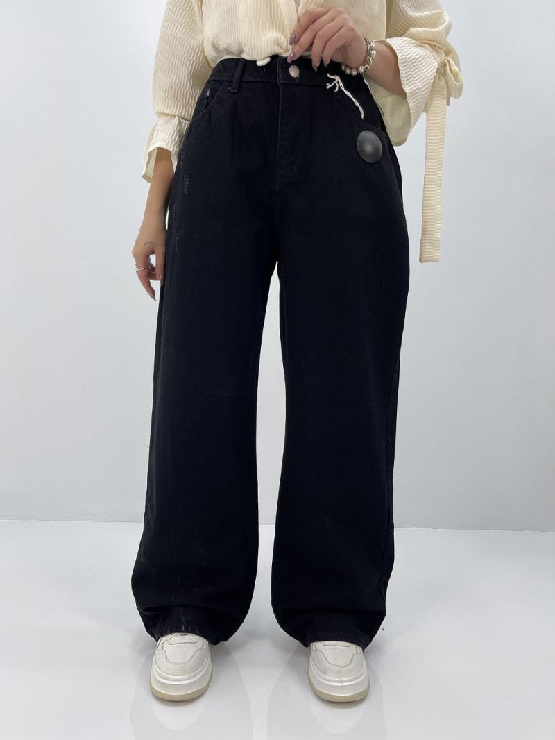 شلوار جین بگ زنانه سایز بزرگ مشکی