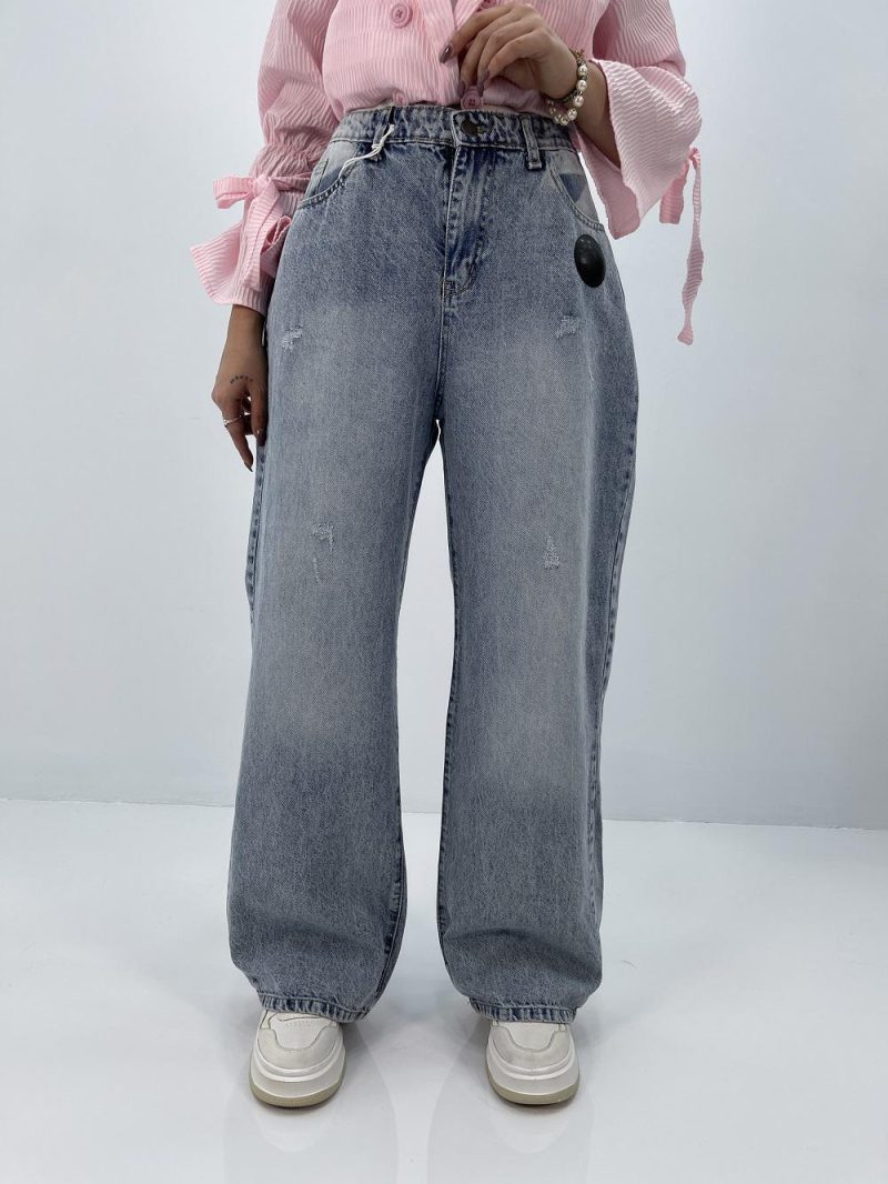 شلوار جین بگ زنانه سایز بزرگ آبی