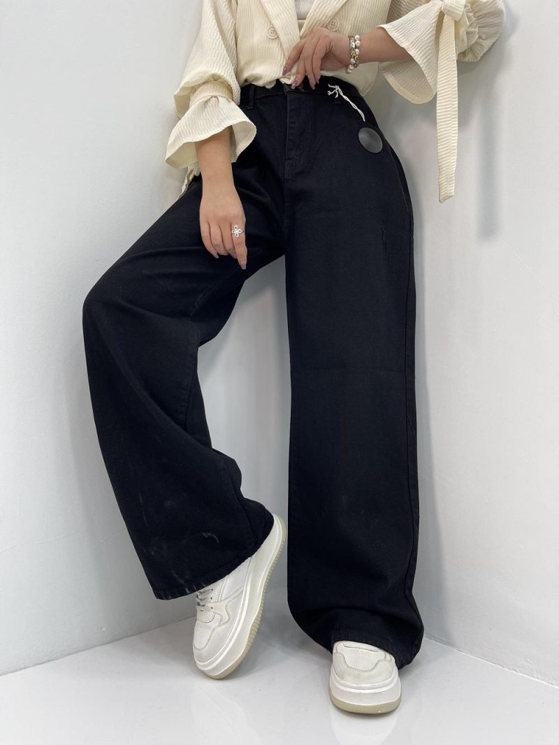 شلوار جین بگ زنانه سایز بزرگ مشکی