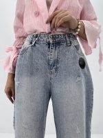 شلوار جین بگ زنانه سایز بزرگ آبی