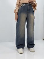 شلوار جین بگ زنانه سایز بزرگ آبی تیره سنگشور