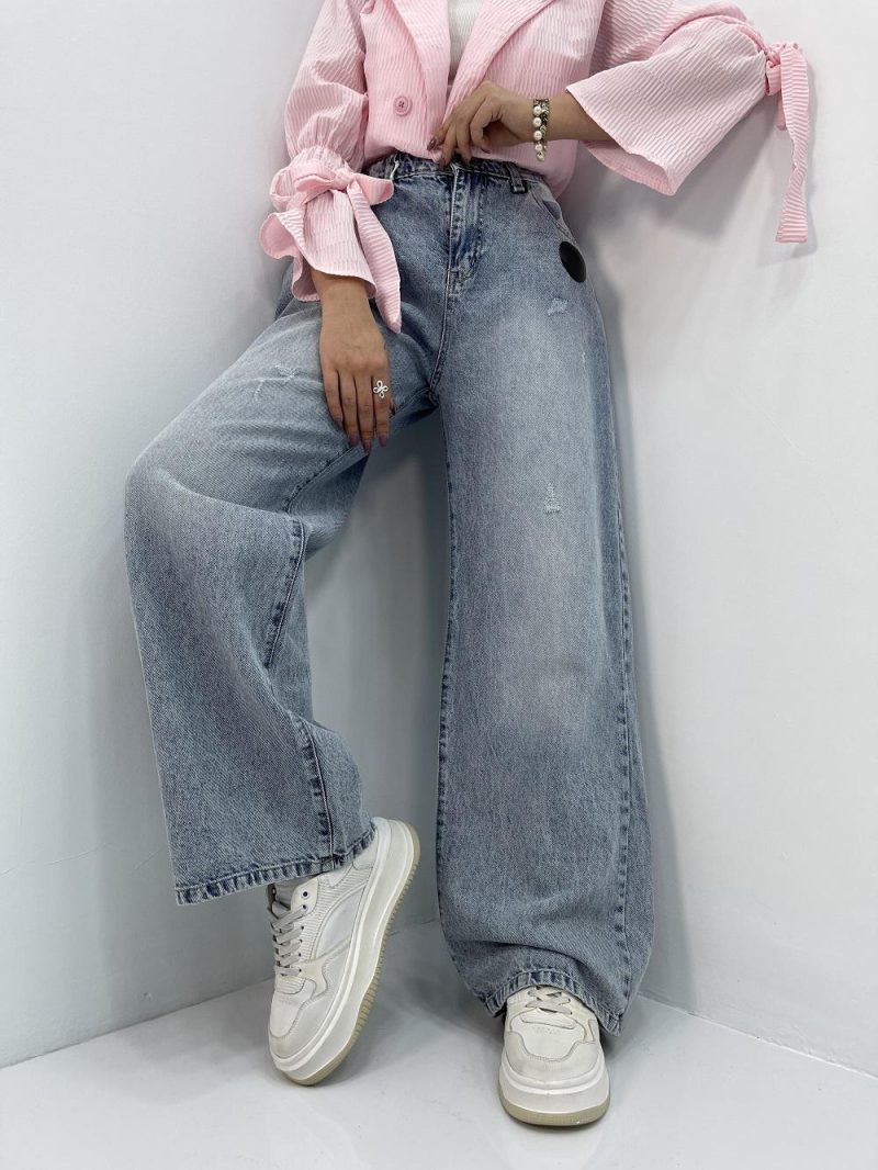 شلوار جین بگ زنانه سایز بزرگ آبی