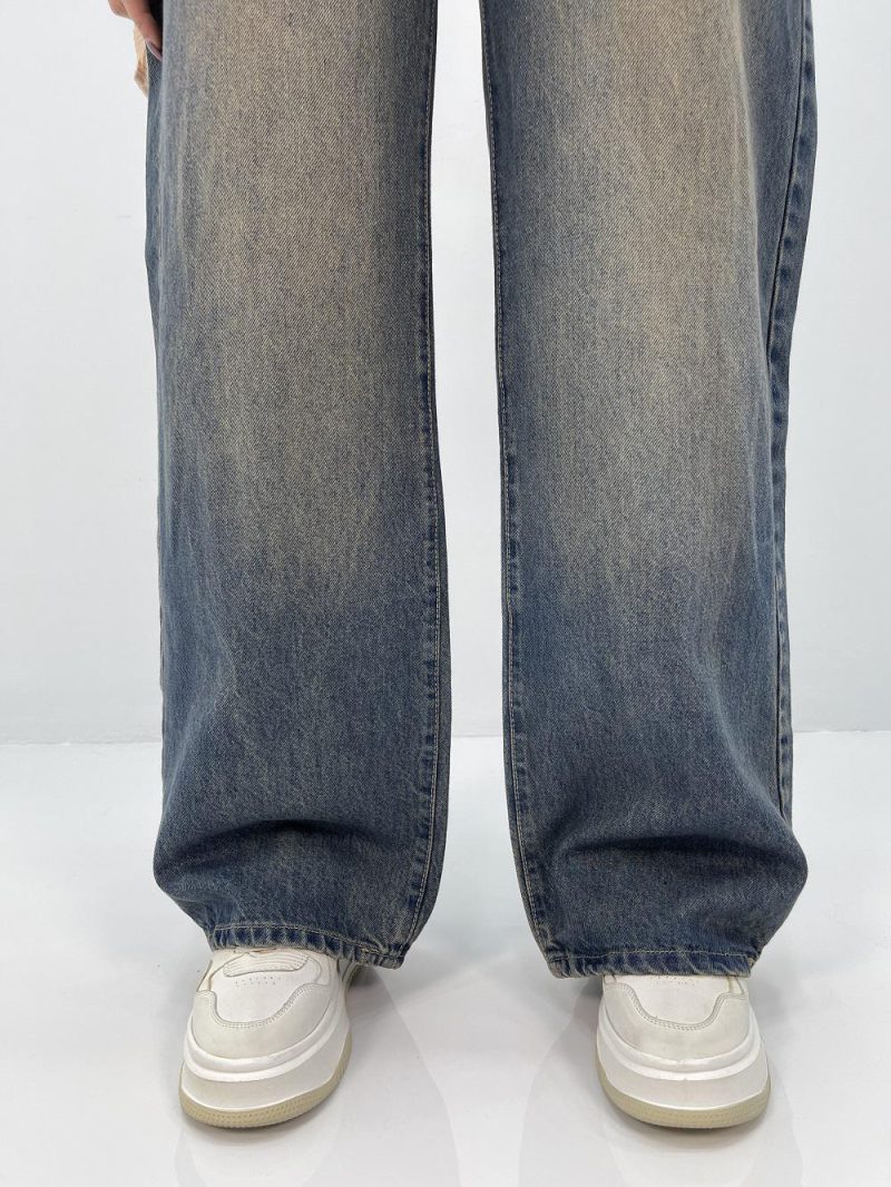 شلوار جین بگ زنانه سایز بزرگ آبی تیره سنگشور