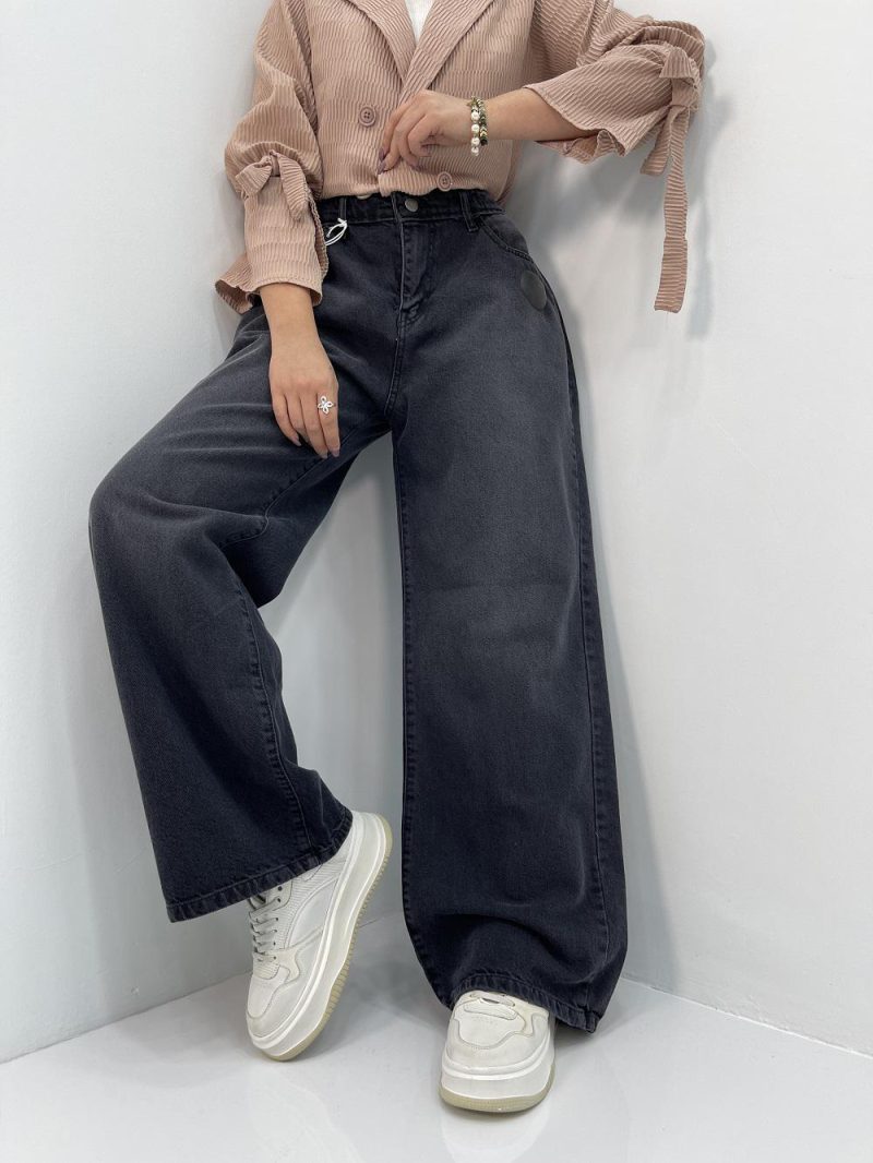 شلوار جین بگ زنانه سایز بزرگ زغالی