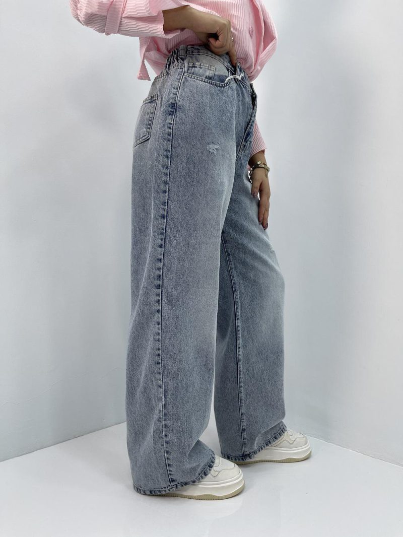 شلوار جین بگ زنانه سایز بزرگ آبی