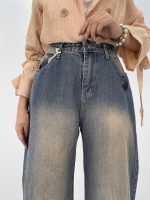 شلوار جین بگ زنانه سایز بزرگ آبی تیره سنگشور