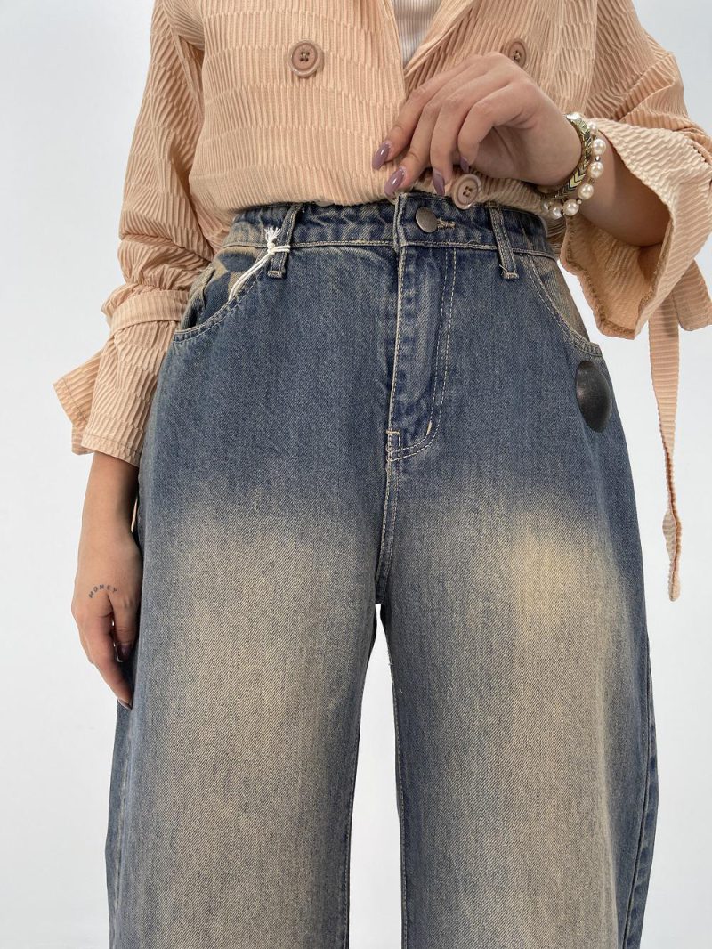 شلوار جین بگ زنانه سایز بزرگ آبی تیره سنگشور