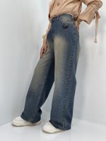 شلوار جین بگ زنانه سایز بزرگ آبی تیره سنگشور