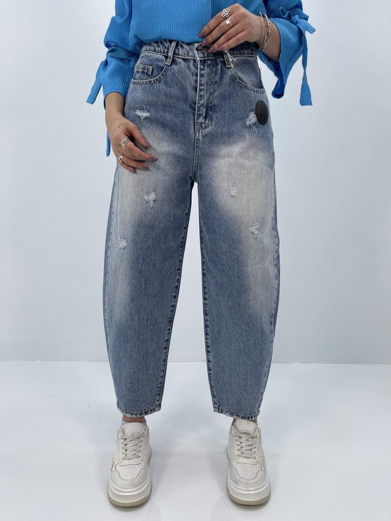 شلوار جین زنانه مام بالون آبی روشن