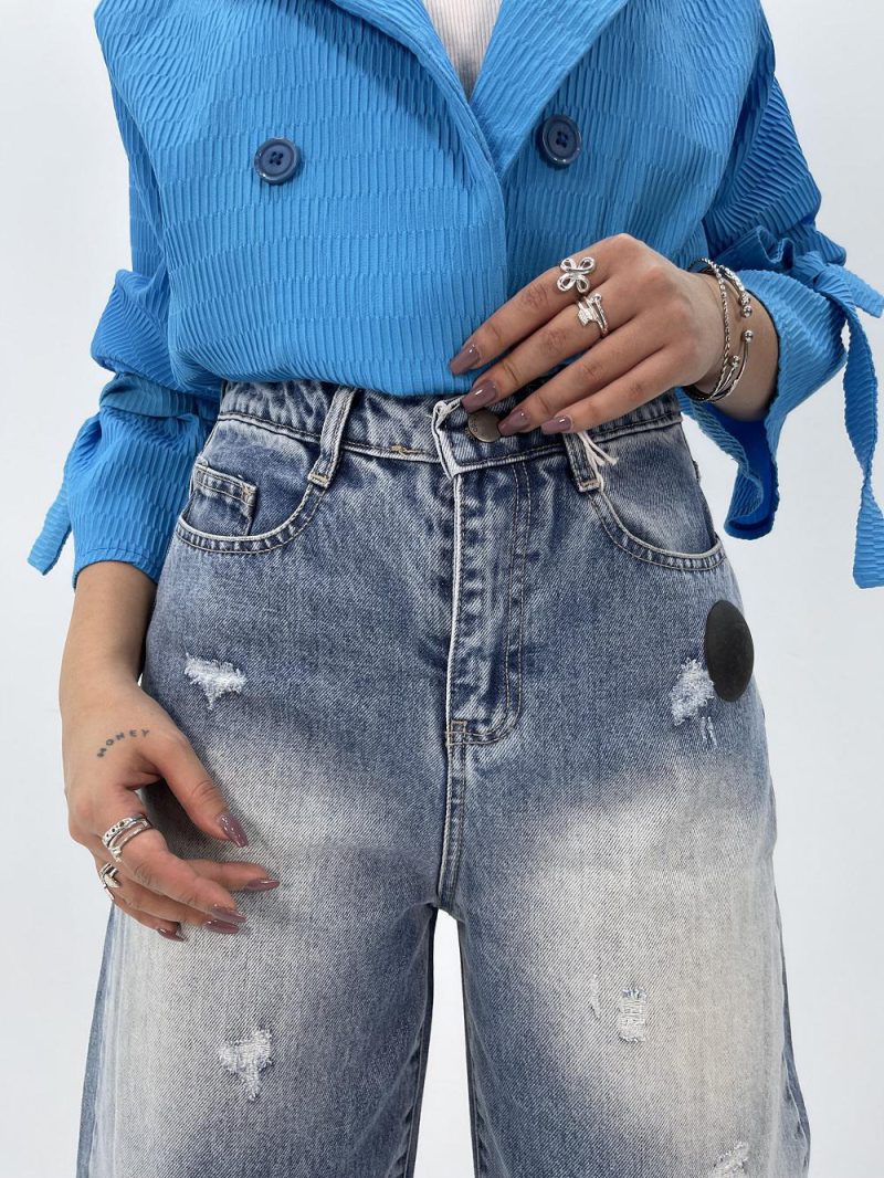 شلوار جین زنانه مام بالون آبی روشن