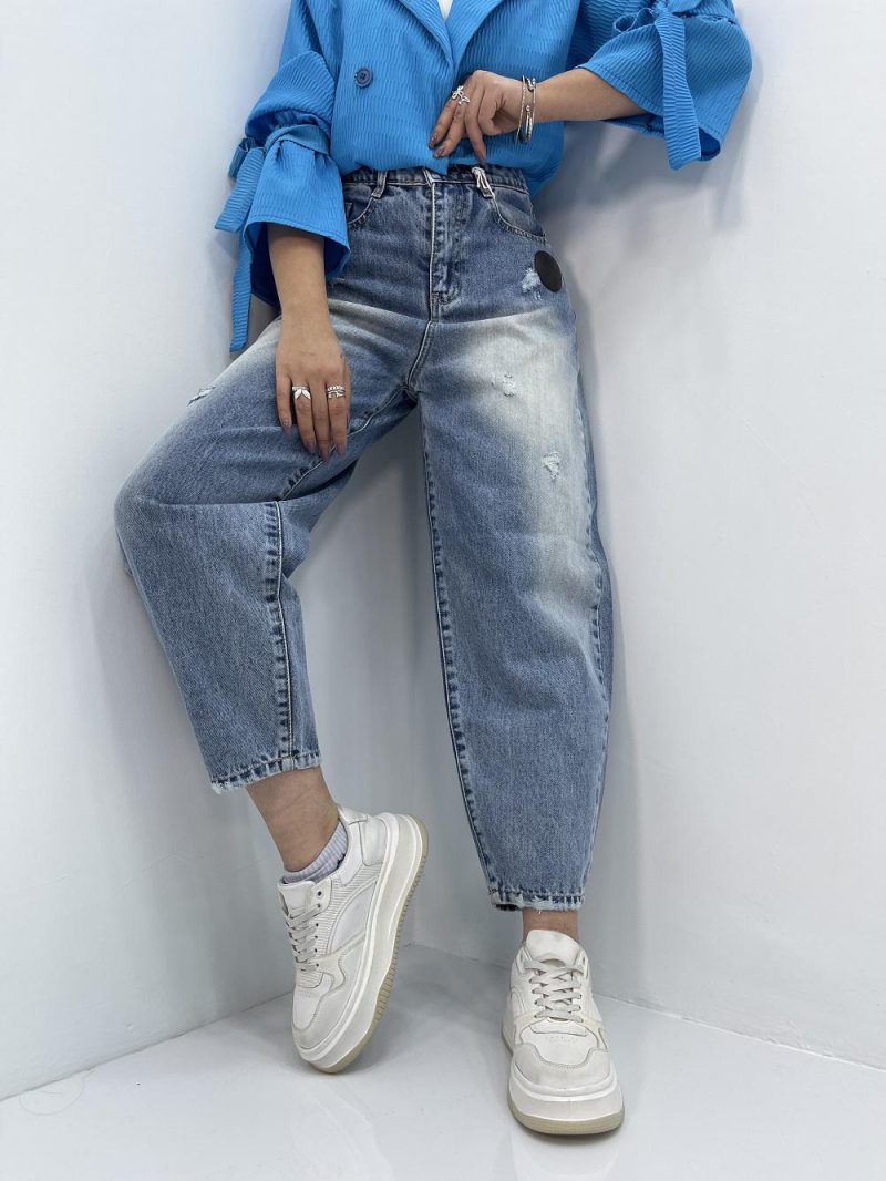 شلوار جین زنانه مام بالون آبی روشن