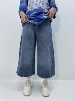 شلوارک جین زنانه سوپر بگ طرحدار آبی