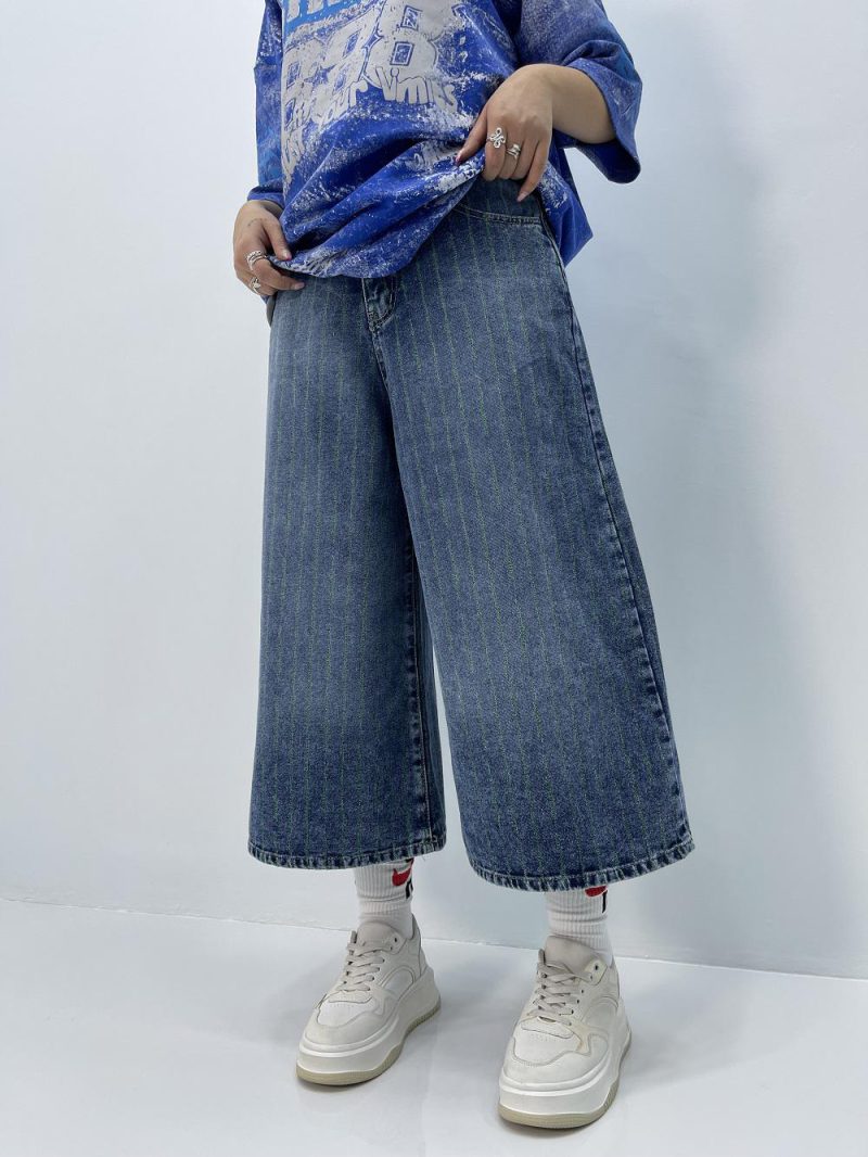 شلوارک جین زنانه سوپر بگ طرحدار آبی