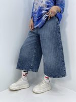 شلوارک جین زنانه سوپر بگ طرحدار آبی