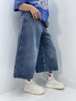 شلوارک جین زنانه سوپر بگ طرحدار آبی
