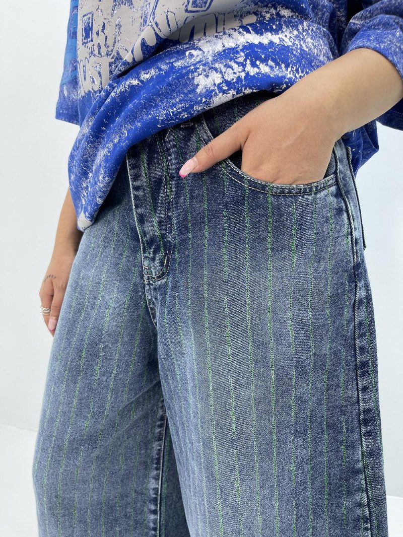 شلوارک جین زنانه سوپر بگ طرحدار آبی