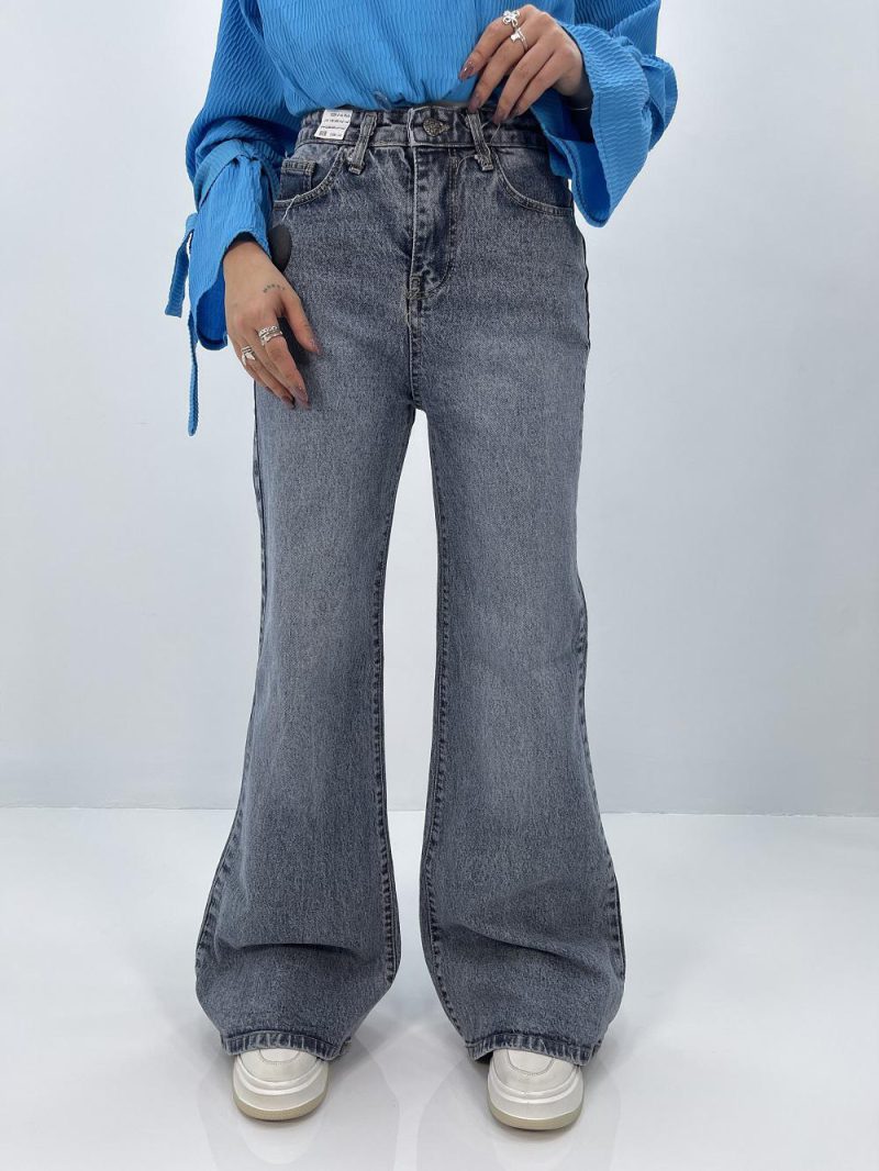 شلوار جین زنانه واید لگ بلند آبی سنگشور