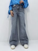 شلوار جین زنانه واید لگ بلند آبی سنگشور