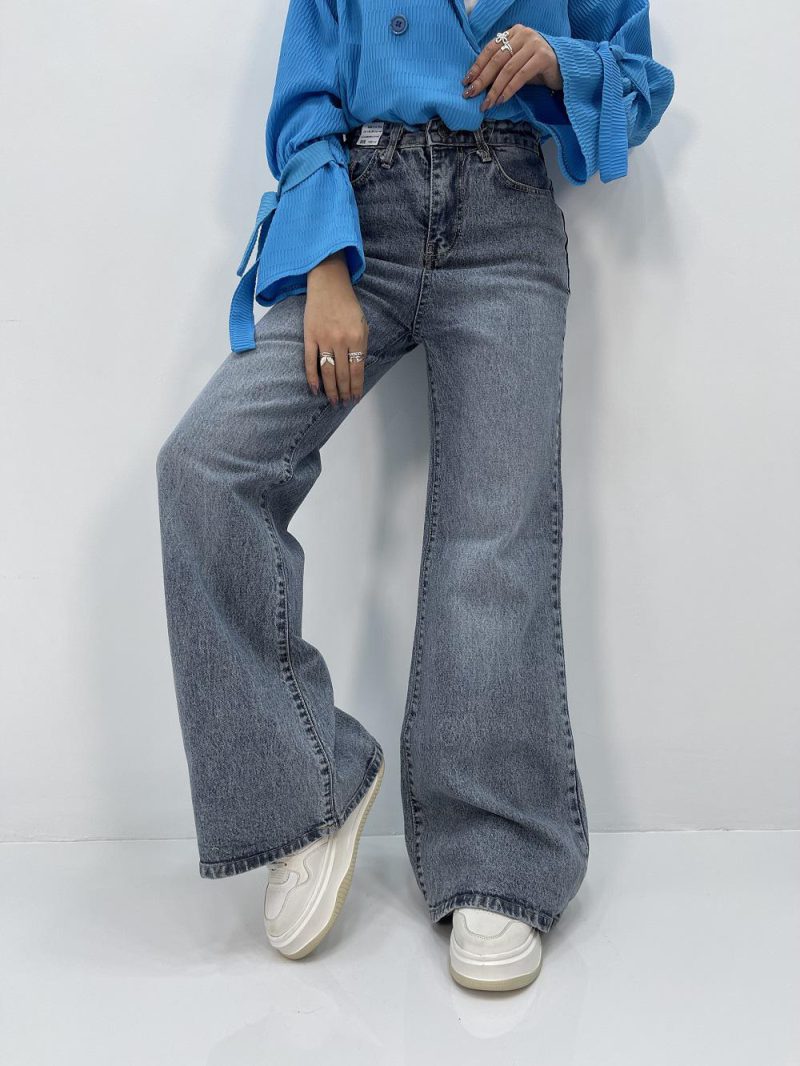 شلوار جین زنانه واید لگ بلند آبی سنگشور