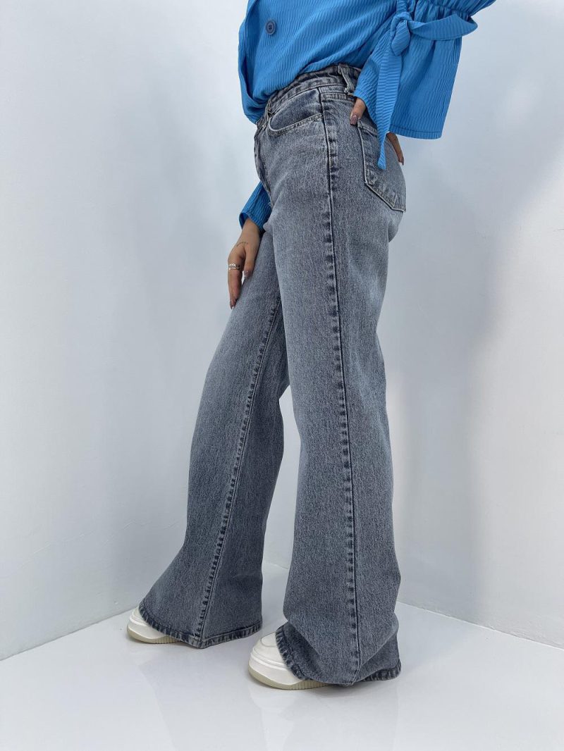 شلوار جین زنانه واید لگ بلند آبی سنگشور