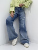 شلوار جین زنانه واید لگ بلند آبی سنگشور