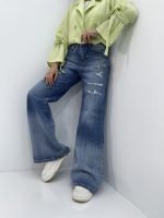 شلوار جین زنانه واید لگ بلند آبی سنگشور