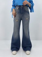 شلوار جین زنانه واید لگ بلند آبی سنگشور